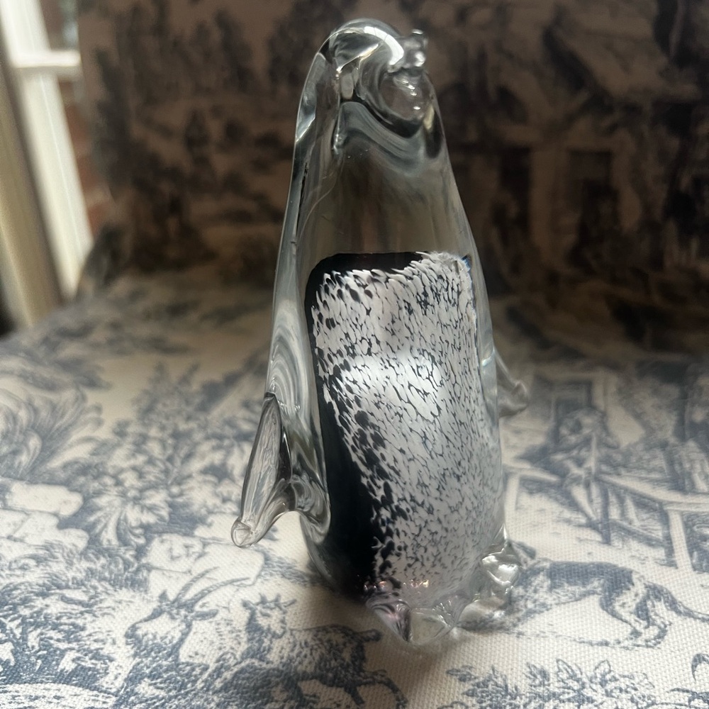 Crystal Penguin Figurine Gray & Black Inside Glass on Front Unique Art Piece